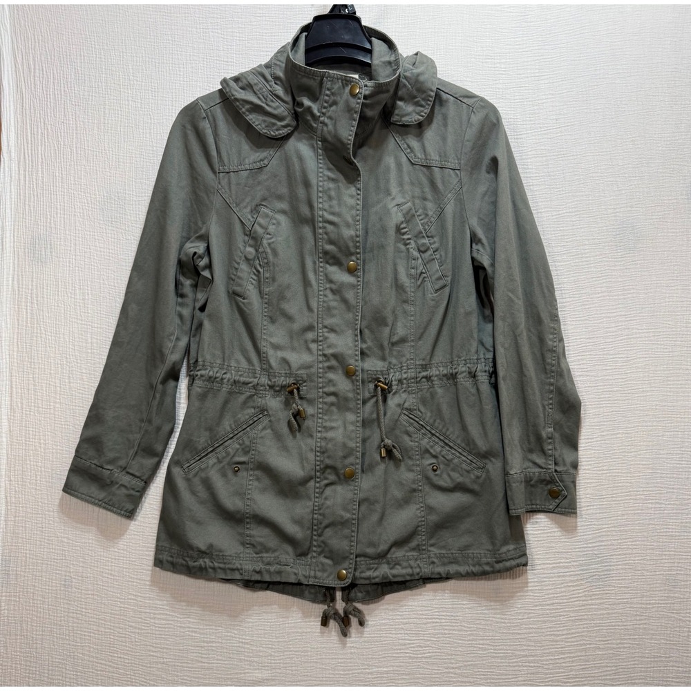 Style & co Utility Field Jacket Womens M Olive Green Removable Hood Cotton Cargo